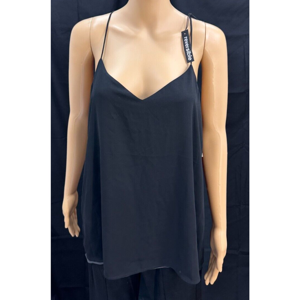 Express New Low-Cut blouse with strappy theads, reversible grey/black
